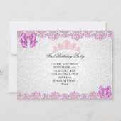 第1回誕生日パーティー女子ピンク写真プリンセス 招待状 (裏面)
