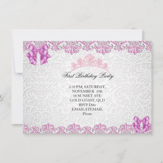 第1回誕生日パーティー女子ピンク写真プリンセス 招待状 (裏面)