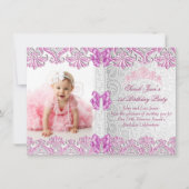 第1回誕生日パーティー女子ピンク写真プリンセス 招待状 (正面)