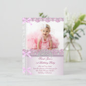 第1回誕生日パーティー女子プリンセスピンク写真 招待状 (スタンド正面)