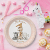 第1回誕生日ピンクガールサファリ ペーパープレート (パーティー)