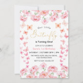 第1回誕生日ピンクバタフライ&フラワー 招待状 (正面)