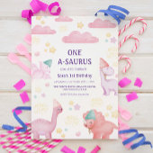 第1回誕生日ピンク水彩恐竜 招待状