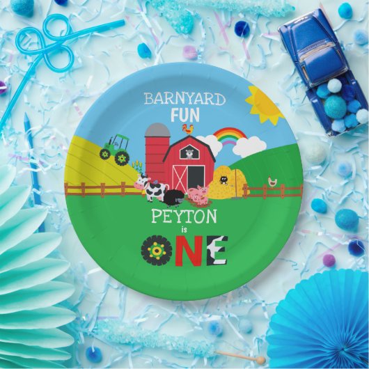 第1回誕生日ファーム·アニマルズ納屋周囲の庭おもしろいキッズ ペーパープレート (パーティー)