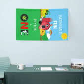 第1回誕生日ファーム·アニマルズ納屋周囲の庭おもしろいキッズ 横断幕 (トレードショー)