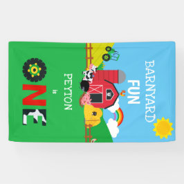 第1回誕生日ファーム·アニマルズ納屋周囲の庭おもしろいキッズ 横断幕