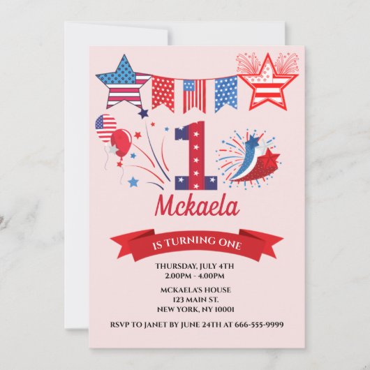 第1回誕生日ボーイガール4日7月4日 招待状 (正面)