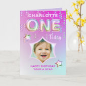 第1回誕生日レインボーグリッターフォトハッピーバースデー カード (黄色い花)