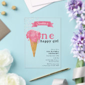 第1回誕生日ワンハッピーガールピンクアイスクリーム アクリル招待状 (インサイチュ (ウェディング))