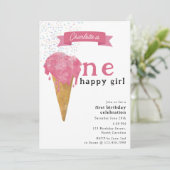 第1回誕生日ワンハッピーガールピンクアイスクリーム 招待状 (スタンド正面)