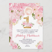 第1回誕生日初の美しいフローラ招待状、 招待状 (正面/裏面)