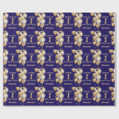 第1回誕生日海軍青と金ゴールドグリッター気球 ラッピングペーパー (フラット)