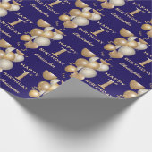 第1回誕生日海軍青と金ゴールドグリッター気球 ラッピングペーパー (角)