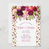 第1回1回バースデーパーティー金ゴールドブルゴーニュはっきりしたフローラ 招待状 (裏面)