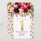 第1回1回バースデーパーティー金ゴールドブルゴーニュはっきりしたフローラ 招待状 (正面/裏面)