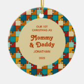 第1回Christmas As Mom & Christmasパパヴィンテージパズル写真 セラミックオーナメント (正面)