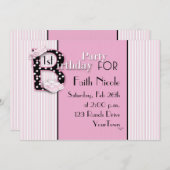 第1女の赤ちゃんの誕生日の招待状 招待状 (正面/裏面)