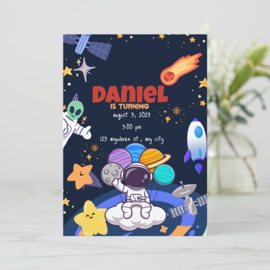 第1宇宙飛行士ロケット誕生日招待状 招待状 (スタンド正面)