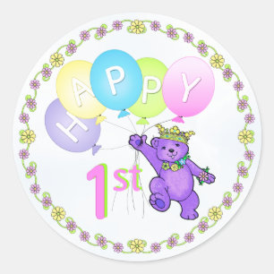 第1幸せな誕生日のプリンセスくま ラウンドシール