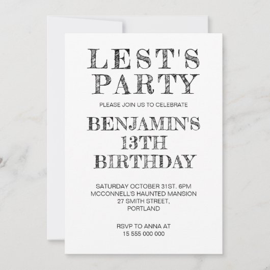 第1日10日13日20日25日30日40歳の誕生日パーティー 招待状 (正面)