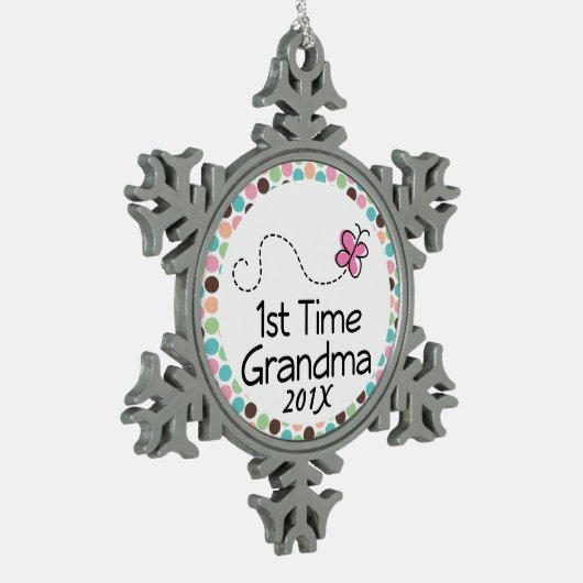 第1時間の祖母の名前入りなギフト スノーフレークピューターオーナメント (左)