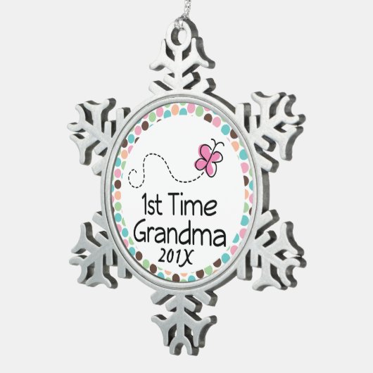 第1時間の祖母の名前入りなギフト スノーフレークピューターオーナメント (右)
