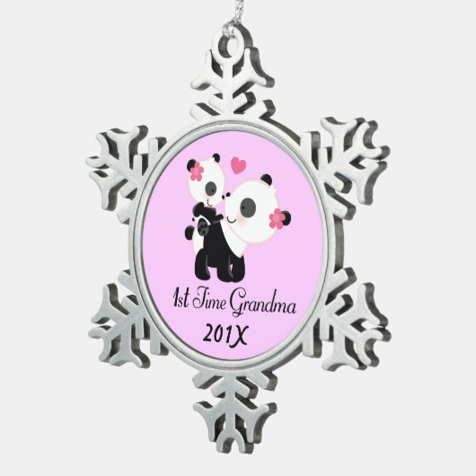 第1時間の祖母の名前入りな記念品 スノーフレークピューターオーナメント (右)