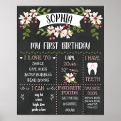 第1期の誕生日マイルストーンのポスター素朴Chalkboard ポスター (正面)