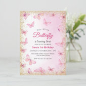 第1期モダン誕生日グリッター蝶パーティー 招待状 (スタンド正面)