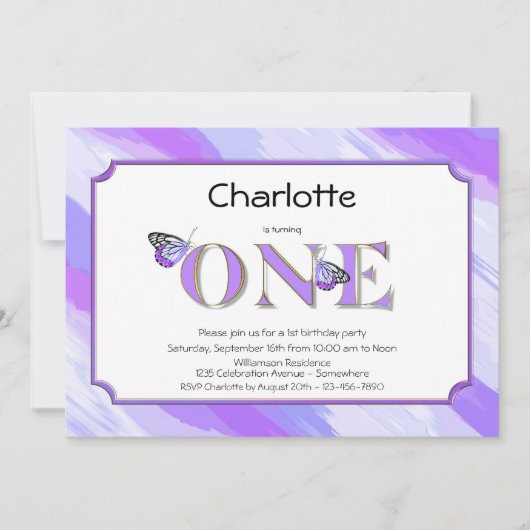 第1期ラベンダーと金ゴールド付きストライプ 招待状 (正面)