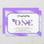 第1期ラベンダーと金ゴールド付きストライプ 招待状 (正面/裏面)