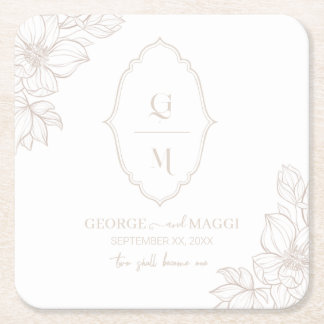 第1期新郎新婦Magnoliaラインアート付き新郎 スクエアペーパーコースター