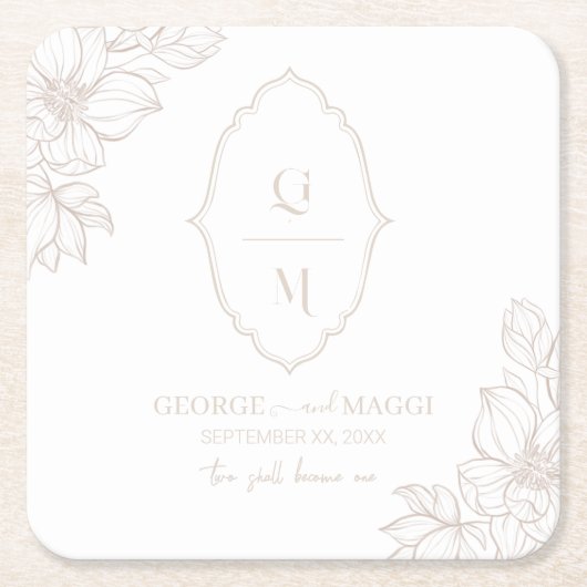 第1期新郎新婦Magnoliaラインアート付き新郎 スクエアペーパーコースター (正面)