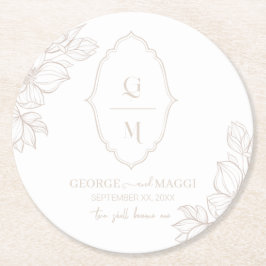 第1期新郎新婦Magnoliaラインアート付き新郎 ラウンドペーパーコースター