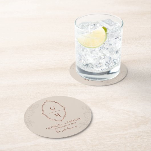 第1期新郎新婦Magnoliaラインアート付き新郎 ラウンドペーパーコースター (インサイチュ)