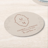 第1期新郎新婦Magnoliaラインアート付き新郎 ラウンドペーパーコースター (アングル)