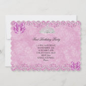 第1期誕生日ガールズ薄紫ピンク写真ティアラ 招待状 (裏面)