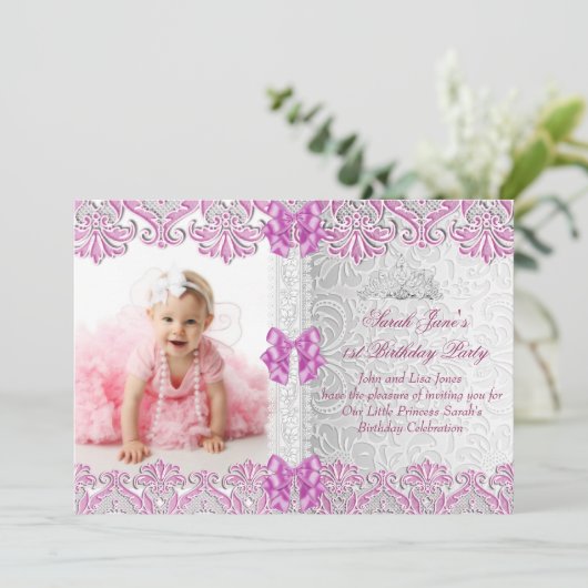 第1期誕生日ガールズ薄紫ピンク写真 招待状 (スタンド正面)
