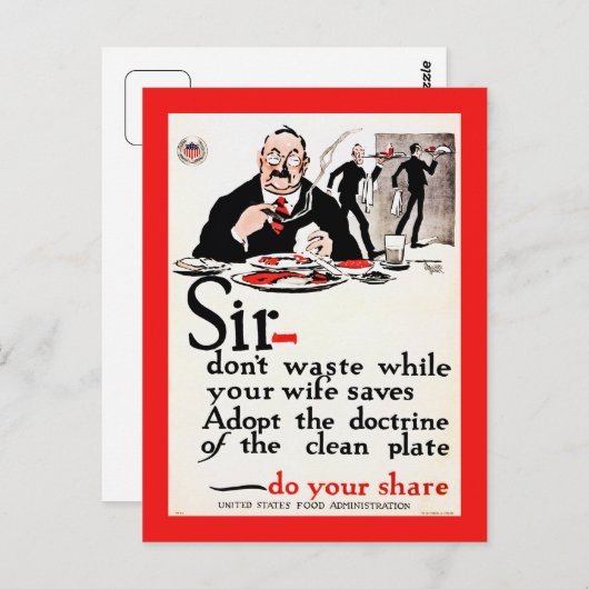 第1次世界大戦で食料ヴィンテージを無駄にするな ポストカード (正面/裏面)