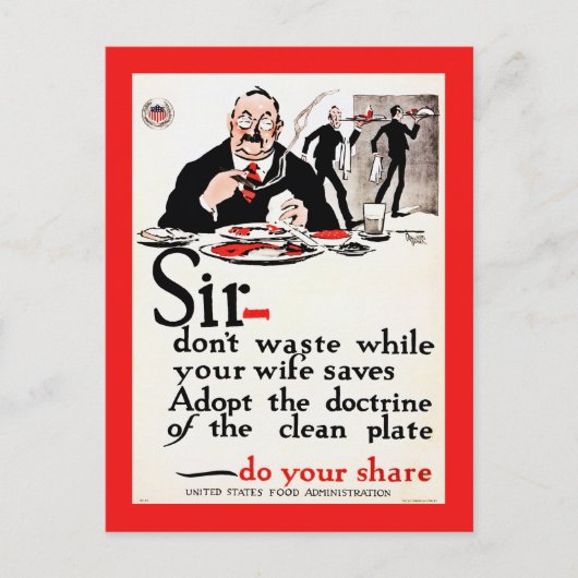 第1次世界大戦で食料ヴィンテージを無駄にするな ポストカード (正面)