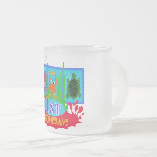 第1海底冒険の誕生日のTシャツ フロストグラスマグカップ (正面右)