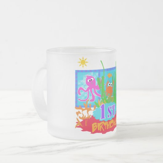 第1海底冒険の誕生日のTシャツ フロストグラスマグカップ (正面左)