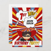 第1漫画ブックスーパーヒーロー風バースデーパーティー インビテーションポストカード (正面/裏面)