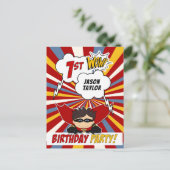 第1漫画ブックスーパーヒーロー風バースデーパーティー インビテーションポストカード (スタンド正面)