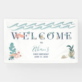 第1男の赤ちゃんかわいい水色ブルー海へようこそ 横断幕 (横)