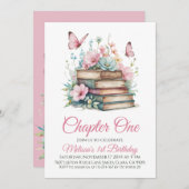 第1章第1回ガールブックをテーマにした第1誕生日 招待状 (正面/裏面)