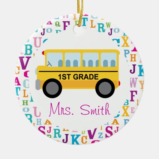 第1等級のパーソナライズなスクールバスの先生のオーナメント セラミックオーナメント (正面)