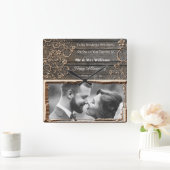 第1結婚記念日の木の写真のフレームクロック スクエア壁時計 (ホーム)