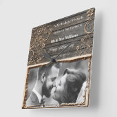 第1結婚記念日の木の写真のフレームクロック スクエア壁時計 (傾斜)