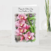 第1義理の娘のピンクの蘭への母の日 カード (正面)